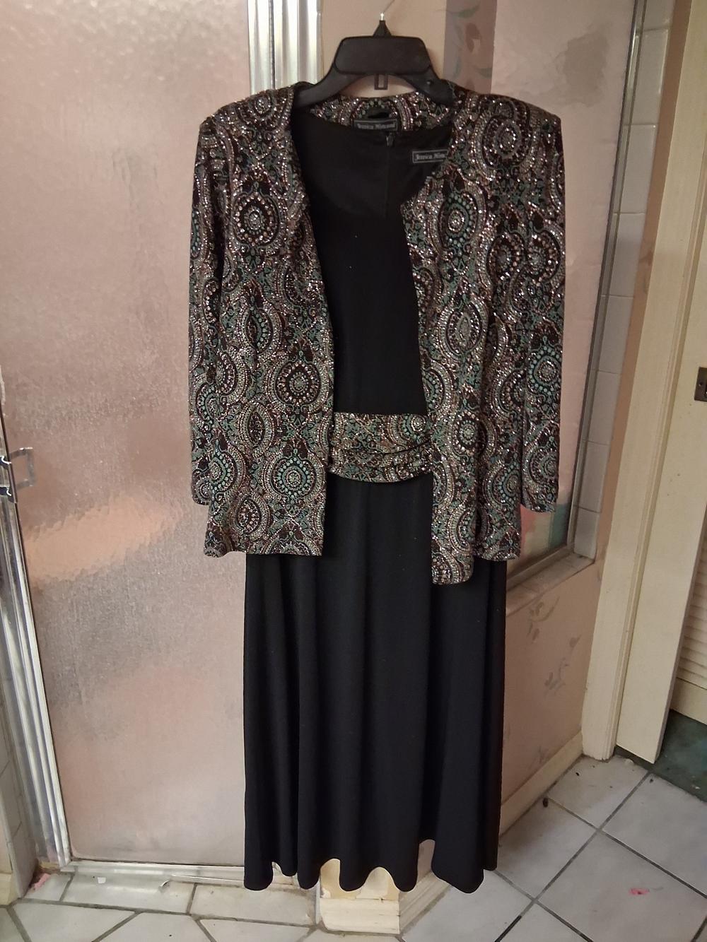 Jessica Howard Black Maxi Dress with Metallic Jacket Size 14 Evening Set Formal